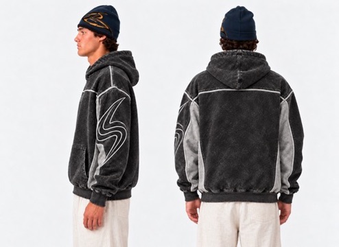 Washed Charcoal Hoodie side and back details
