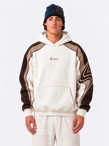 Dune Hoodie in cream with brown sleeves